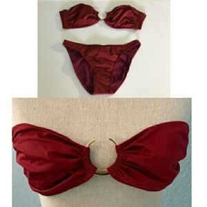Catriona Anika Swim African Gold Hoop Deep Red Burgundy Bandeau Bikini Set